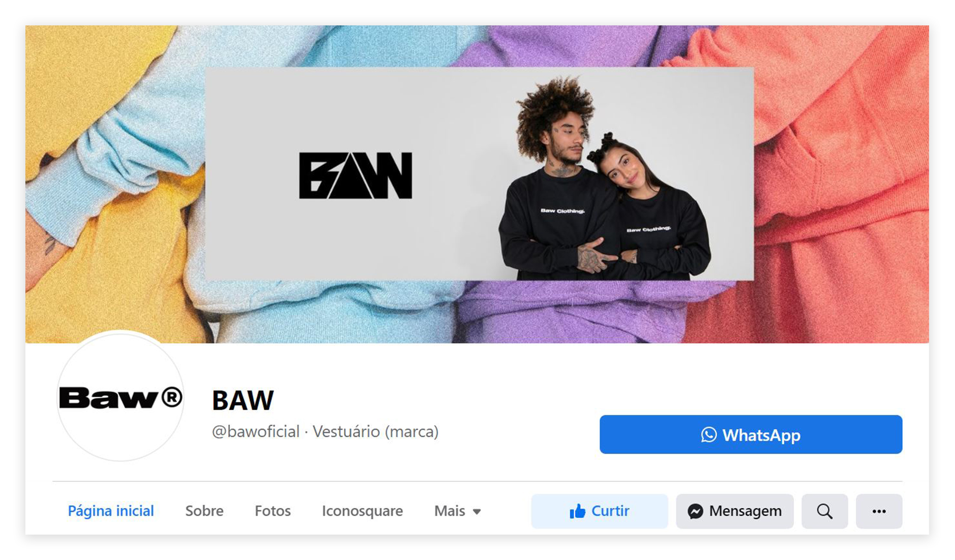 Página comercial da Baw no Facebook