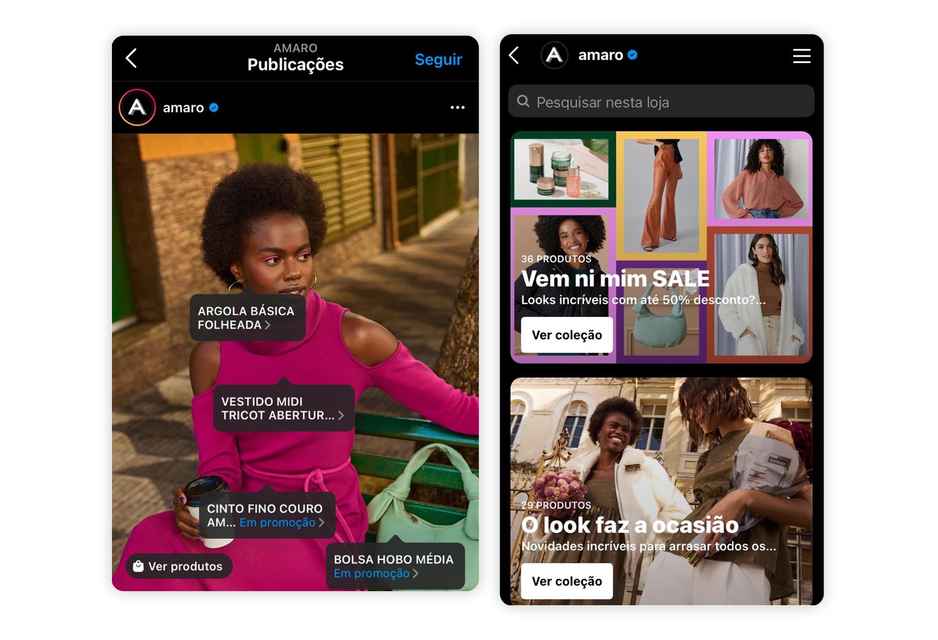 Loja da Amaro no Instagram Shopping